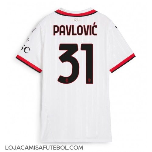 Camisa de Futebol AC Milan Strahinja Pavlovic #31 Equipamento Secundário Mulheres 2024-25 Manga Curta